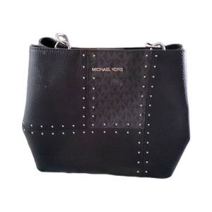 MICHAEL KORS Pratt Medium Studded Black Patchwork Sig Logo Shoulder Bag